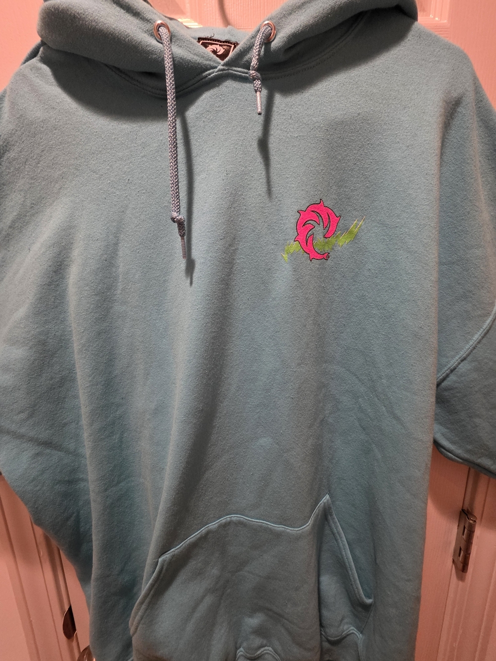 WRV Vintage Men's Teal Graphic Hoodie with Surf Skeleton Print - Picture 3 of 5
